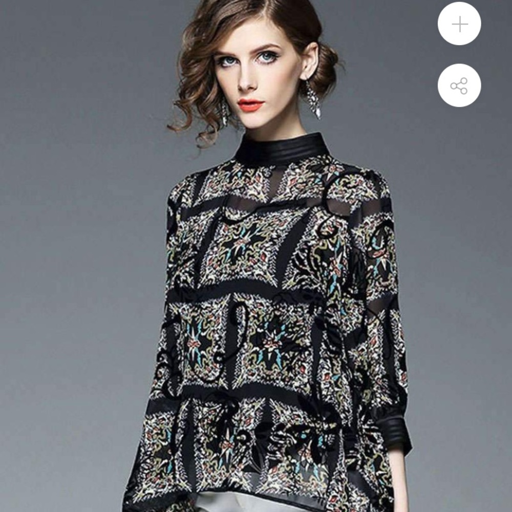 Chiffon lace embellished blouse